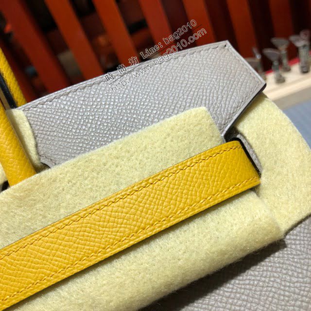Hermes女包 愛馬仕經典款Birkin包 epsom皮手掌紋 Hermes鉑金拼色女士手提包  am2086